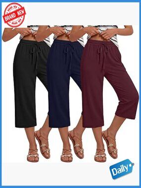 Wide Leg Capri Pants Drawstring High Waisted Cropped Sweatpants Yoga Lounge